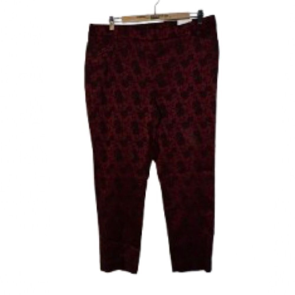 NWT WHBM Gorgeous Dark Red with Black Floral Design Statement Pants - Size 14